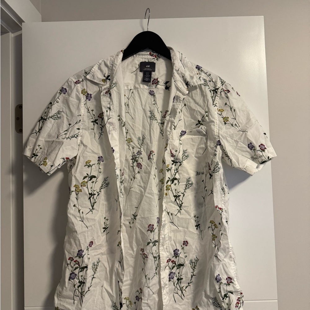 Floral White Button Down